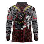 Custom Penrith Panthers Long Sleeve Polo Shirt Black Panther Warrior Polynesia Islander Rugby Mascot
