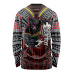 Custom Penrith Panthers Long Sleeve Shirt Black Panther Warrior Polynesia Islander Rugby Mascot