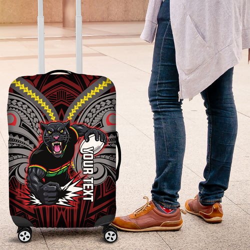Custom Penrith Panthers Luggage Cover Black Panther Warrior Polynesia Islander Rugby Mascot