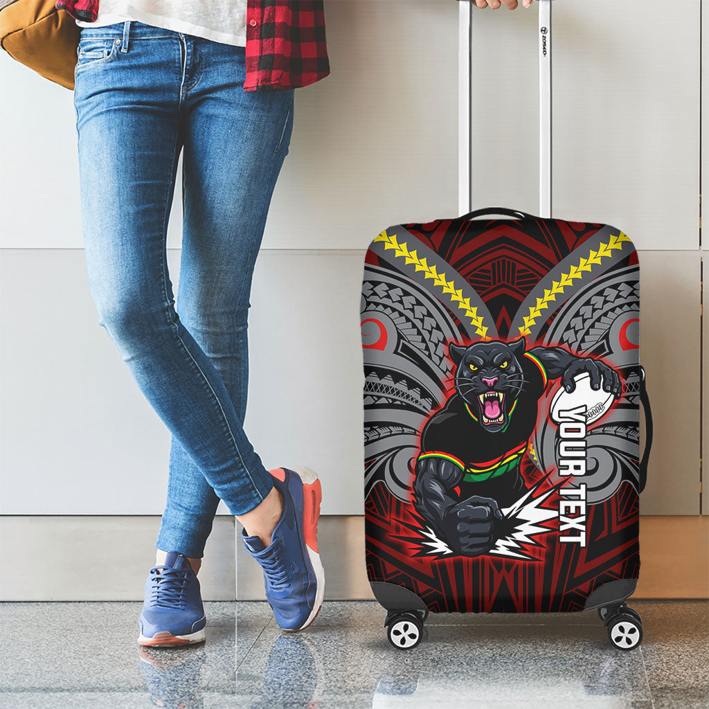 Custom Penrith Panthers Luggage Cover Black Panther Warrior Polynesia Islander Rugby Mascot