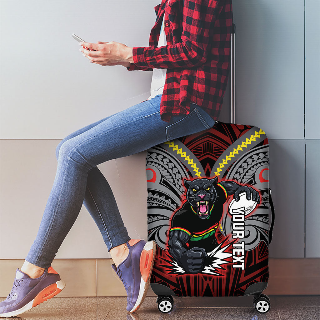 Custom Penrith Panthers Luggage Cover Black Panther Warrior Polynesia Islander Rugby Mascot