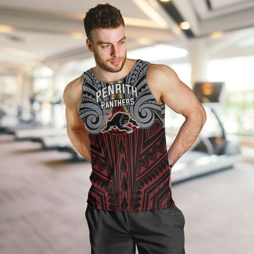 Custom Penrith Panthers Men Tank Top Black Panther Warrior Polynesia Islander Rugby Mascot