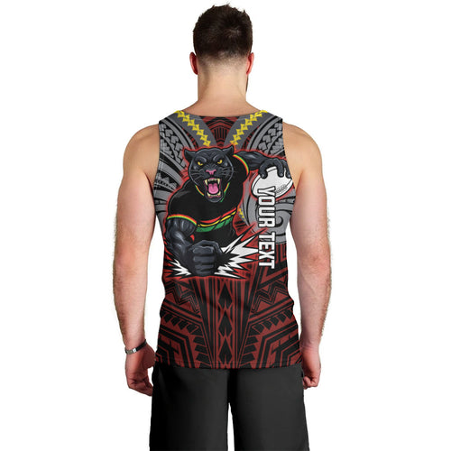 Custom Penrith Panthers Men Tank Top Black Panther Warrior Polynesia Islander Rugby Mascot