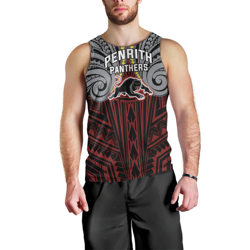 Custom Penrith Panthers Men Tank Top Black Panther Warrior Polynesia Islander Rugby Mascot