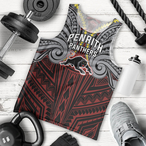 Custom Penrith Panthers Men Tank Top Black Panther Warrior Polynesia Islander Rugby Mascot