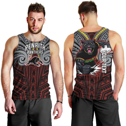 Custom Penrith Panthers Men Tank Top Black Panther Warrior Polynesia Islander Rugby Mascot