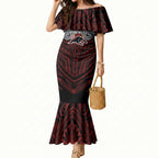 Custom Penrith Panthers Mermaid Dress Black Panther Warrior Polynesia Islander Rugby Mascot