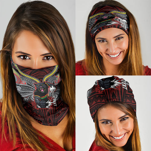 Custom Penrith Panthers Neck Gaiter Black Panther Warrior Polynesia Islander Rugby Mascot