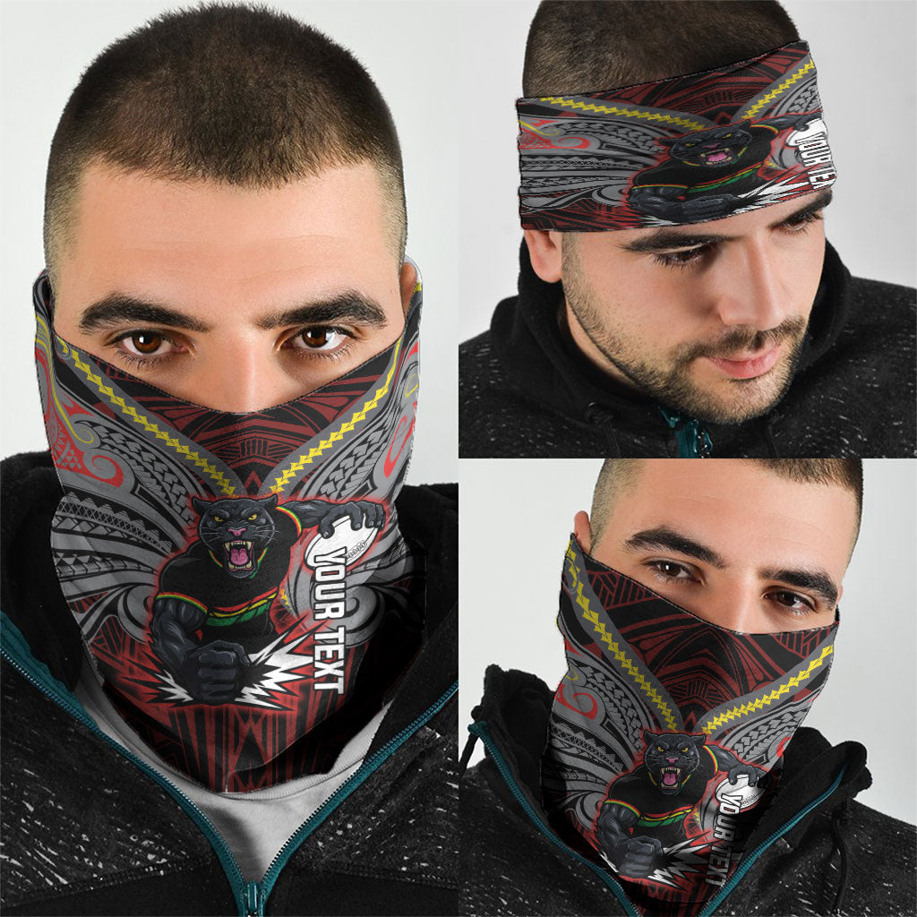 Custom Penrith Panthers Neck Gaiter Black Panther Warrior Polynesia Islander Rugby Mascot