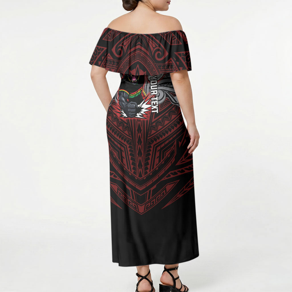 Custom Penrith Panthers Off Shoulder Maxi Dress Black Panther Warrior Polynesia Islander Rugby Mascot