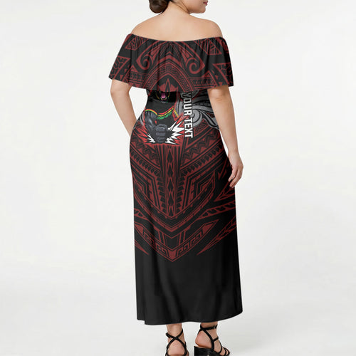Custom Penrith Panthers Off Shoulder Maxi Dress Black Panther Warrior Polynesia Islander Rugby Mascot
