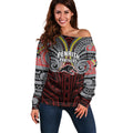 Custom Penrith Panthers Off Shoulder Sweater Black Panther Warrior Polynesia Islander Rugby Mascot