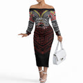 Custom Penrith Panthers Off The Shoulder Long Sleeve Dress Black Panther Warrior Polynesia Islander Rugby Mascot