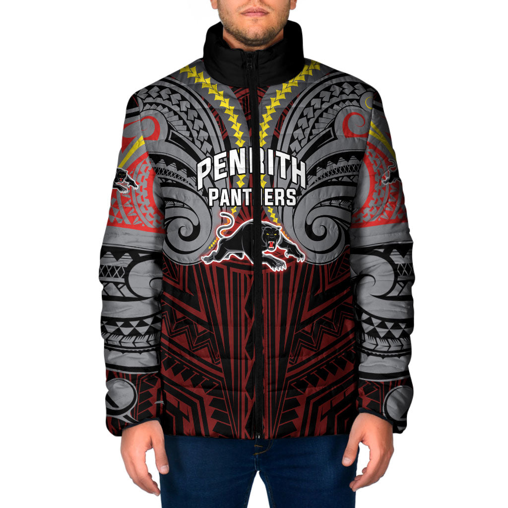 Custom Penrith Panthers Padded Jacket Black Panther Warrior Polynesia Islander Rugby Mascot