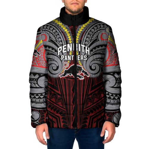 Custom Penrith Panthers Padded Jacket Black Panther Warrior Polynesia Islander Rugby Mascot