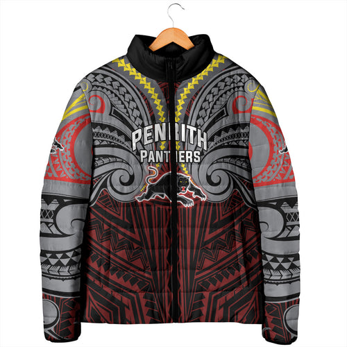 Custom Penrith Panthers Padded Jacket Black Panther Warrior Polynesia Islander Rugby Mascot