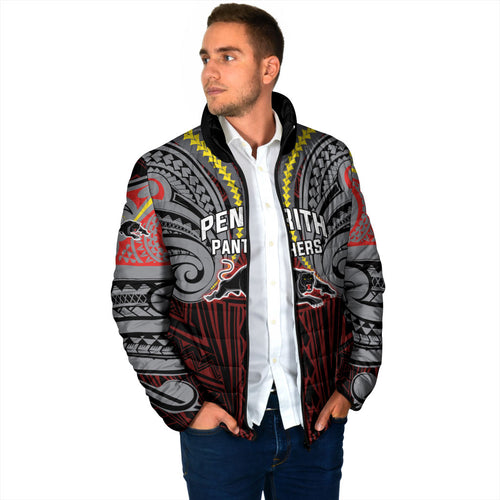 Custom Penrith Panthers Padded Jacket Black Panther Warrior Polynesia Islander Rugby Mascot