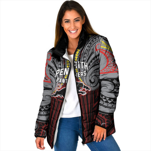 Custom Penrith Panthers Padded Jacket Black Panther Warrior Polynesia Islander Rugby Mascot