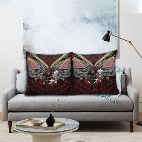 Custom Penrith Panthers Pillow Cover Black Panther Warrior Polynesia Islander Rugby Mascot