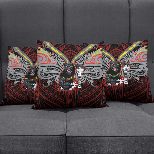 Custom Penrith Panthers Pillow Cover Black Panther Warrior Polynesia Islander Rugby Mascot