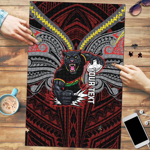Custom Penrith Panthers Puzzle Black Panther Warrior Polynesia Islander Rugby Mascot