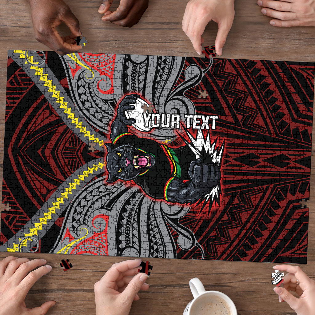 Custom Penrith Panthers Puzzle Black Panther Warrior Polynesia Islander Rugby Mascot