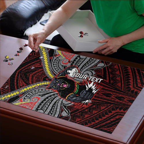 Custom Penrith Panthers Puzzle Black Panther Warrior Polynesia Islander Rugby Mascot
