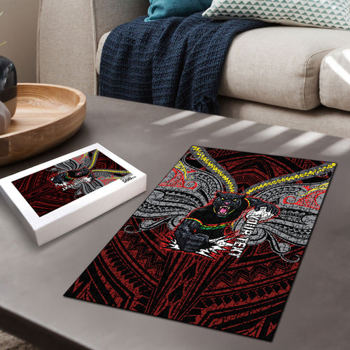 Custom Penrith Panthers Puzzle Black Panther Warrior Polynesia Islander Rugby Mascot