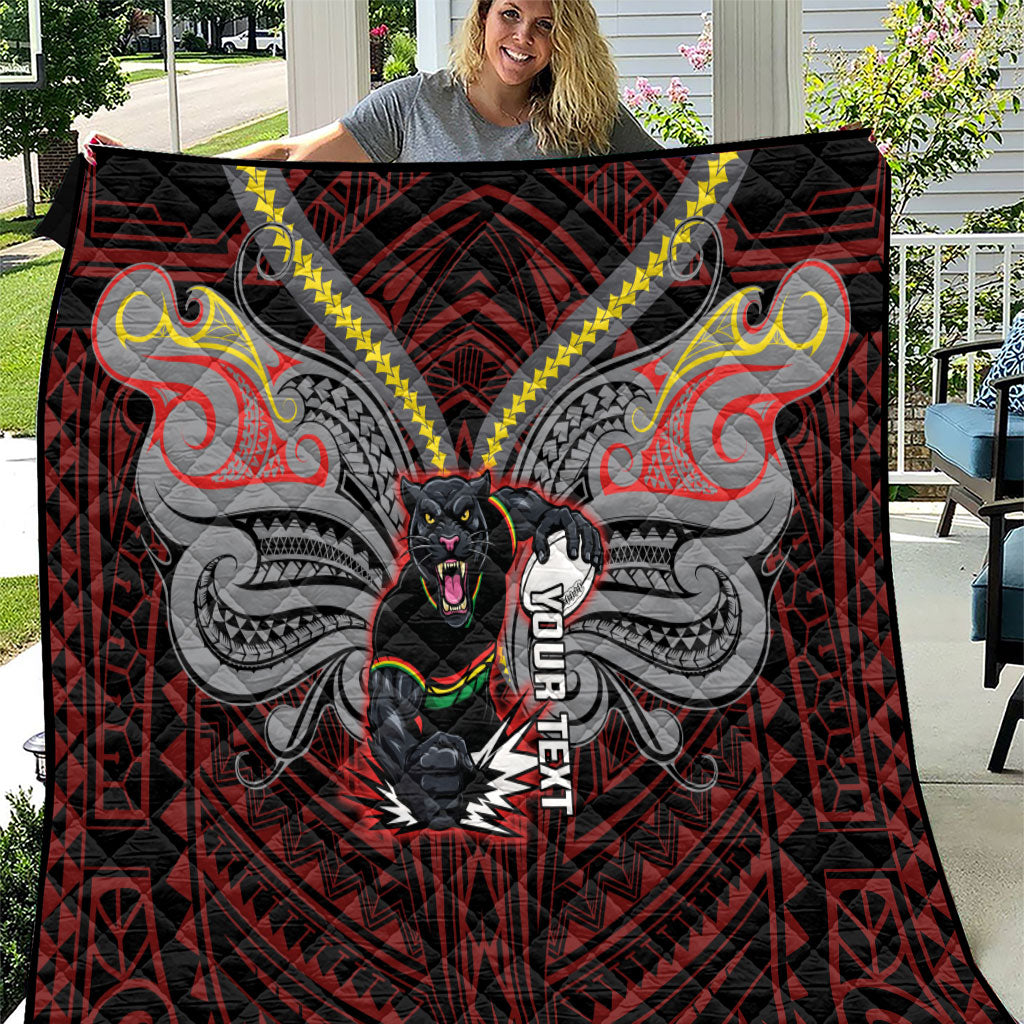 Custom Penrith Panthers Quilt Black Panther Warrior Polynesia Islander Rugby Mascot