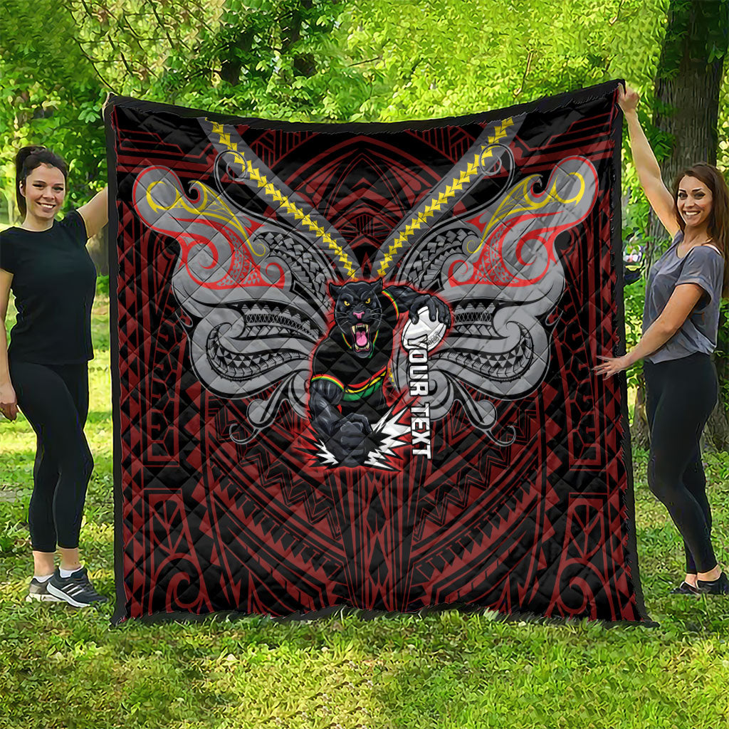Custom Penrith Panthers Quilt Black Panther Warrior Polynesia Islander Rugby Mascot