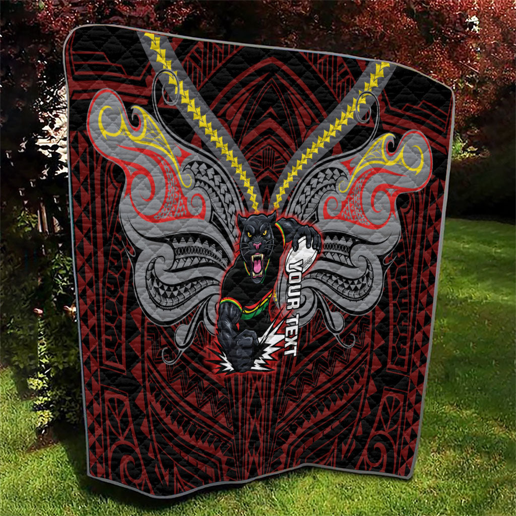 Custom Penrith Panthers Quilt Black Panther Warrior Polynesia Islander Rugby Mascot
