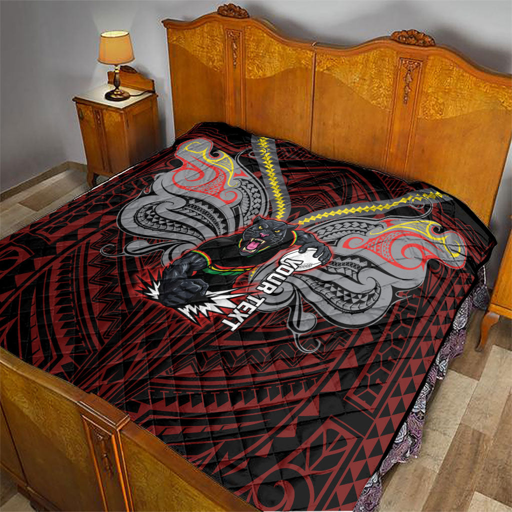 Custom Penrith Panthers Quilt Black Panther Warrior Polynesia Islander Rugby Mascot
