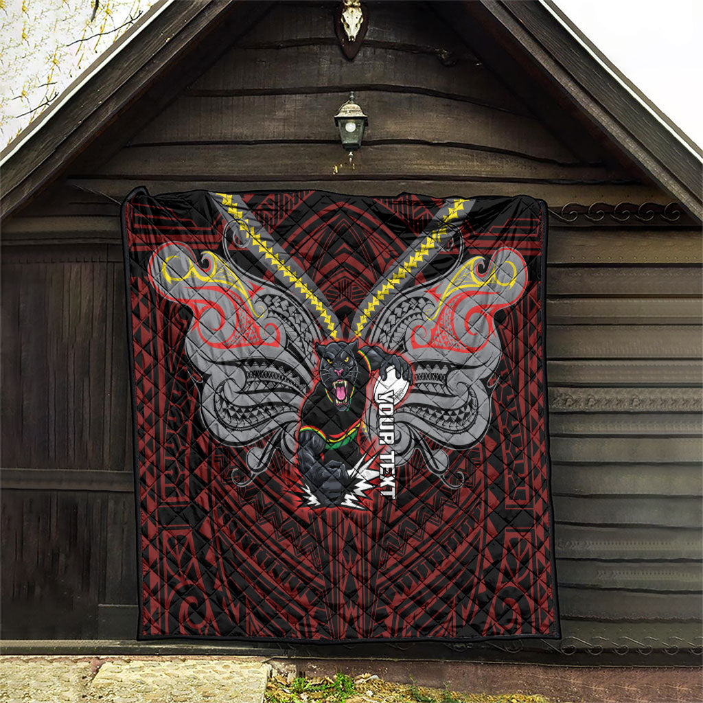 Custom Penrith Panthers Quilt Black Panther Warrior Polynesia Islander Rugby Mascot