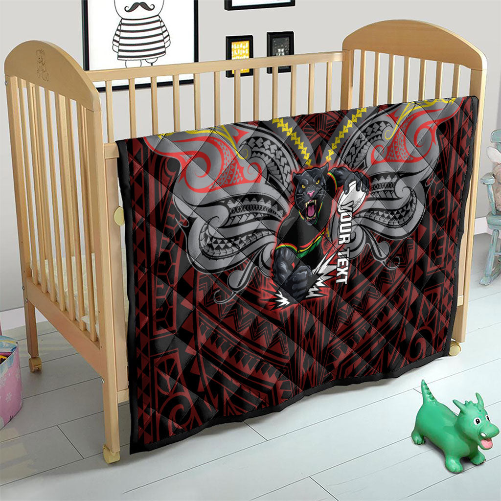 Custom Penrith Panthers Quilt Black Panther Warrior Polynesia Islander Rugby Mascot