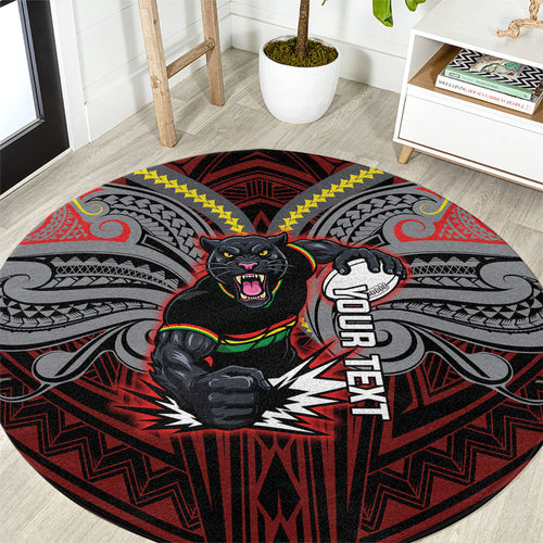 Custom Penrith Panthers Round Carpet Black Panther Warrior Polynesia Islander Rugby Mascot