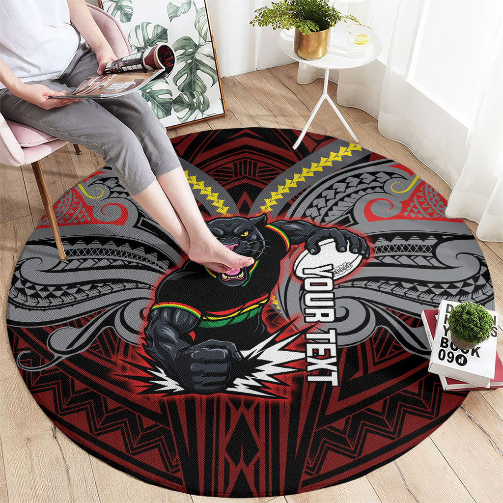 Custom Penrith Panthers Round Carpet Black Panther Warrior Polynesia Islander Rugby Mascot