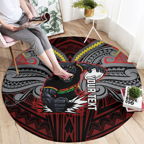 Custom Penrith Panthers Round Carpet Black Panther Warrior Polynesia Islander Rugby Mascot