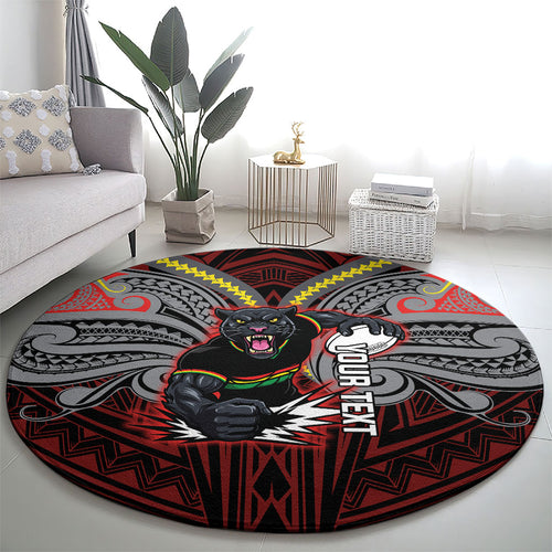 Custom Penrith Panthers Round Carpet Black Panther Warrior Polynesia Islander Rugby Mascot