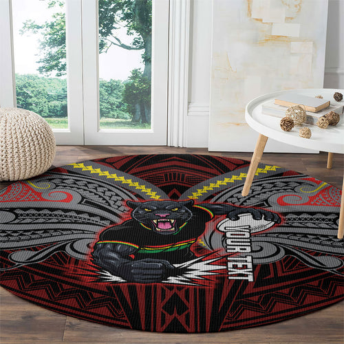 Custom Penrith Panthers Round Carpet Black Panther Warrior Polynesia Islander Rugby Mascot