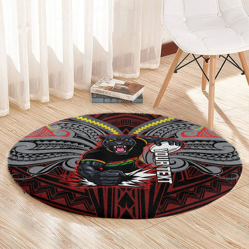 Custom Penrith Panthers Round Carpet Black Panther Warrior Polynesia Islander Rugby Mascot