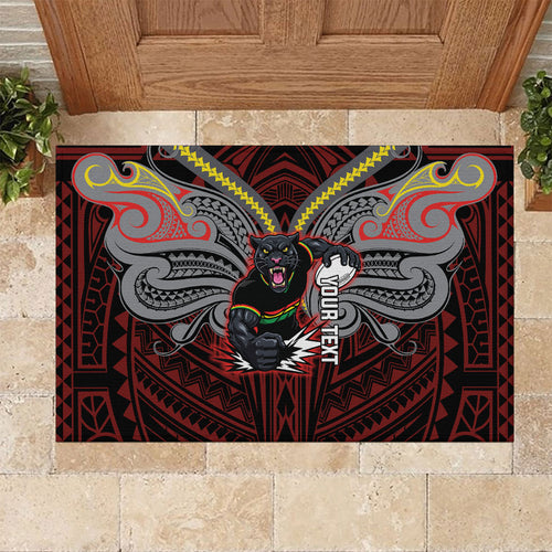 Custom Penrith Panthers Rubber Doormat Black Panther Warrior Polynesia Islander Rugby Mascot
