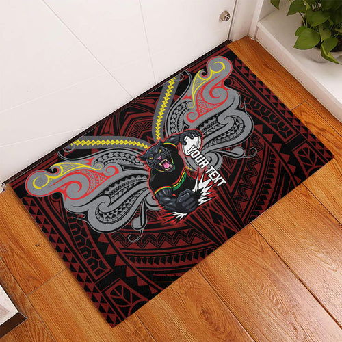 Custom Penrith Panthers Rubber Doormat Black Panther Warrior Polynesia Islander Rugby Mascot