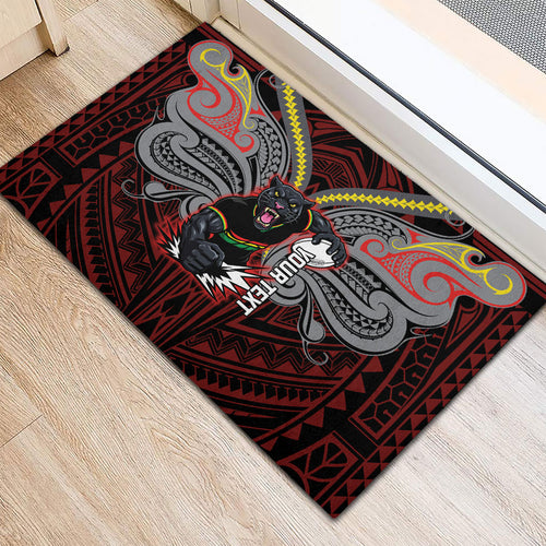 Custom Penrith Panthers Rubber Doormat Black Panther Warrior Polynesia Islander Rugby Mascot