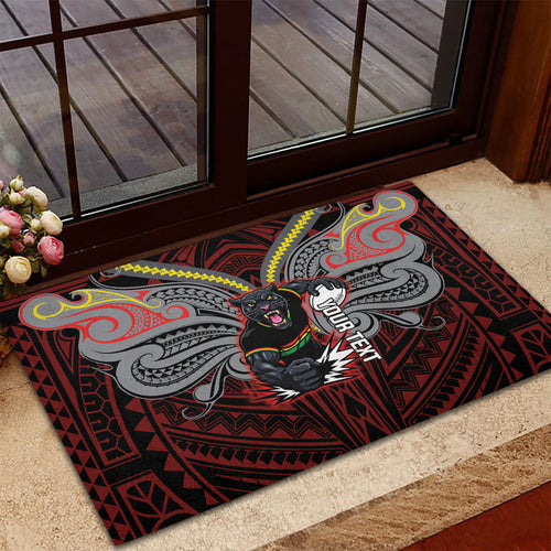 Custom Penrith Panthers Rubber Doormat Black Panther Warrior Polynesia Islander Rugby Mascot