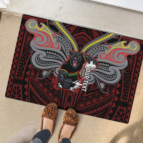 Custom Penrith Panthers Rubber Doormat Black Panther Warrior Polynesia Islander Rugby Mascot