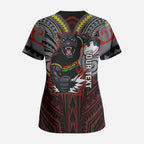 Custom Penrith Panthers Scrub Top Black Panther Warrior Polynesia Islander Rugby Mascot