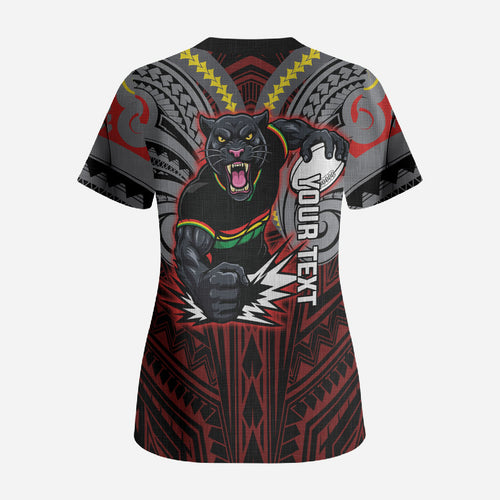 Custom Penrith Panthers Scrub Top Black Panther Warrior Polynesia Islander Rugby Mascot