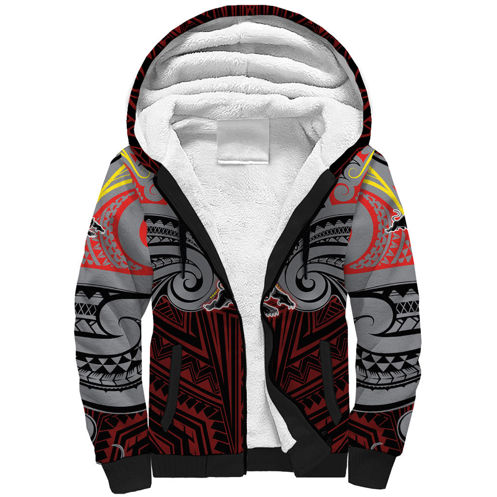Custom Penrith Panthers Sherpa Hoodie Black Panther Warrior Polynesia Islander Rugby Mascot