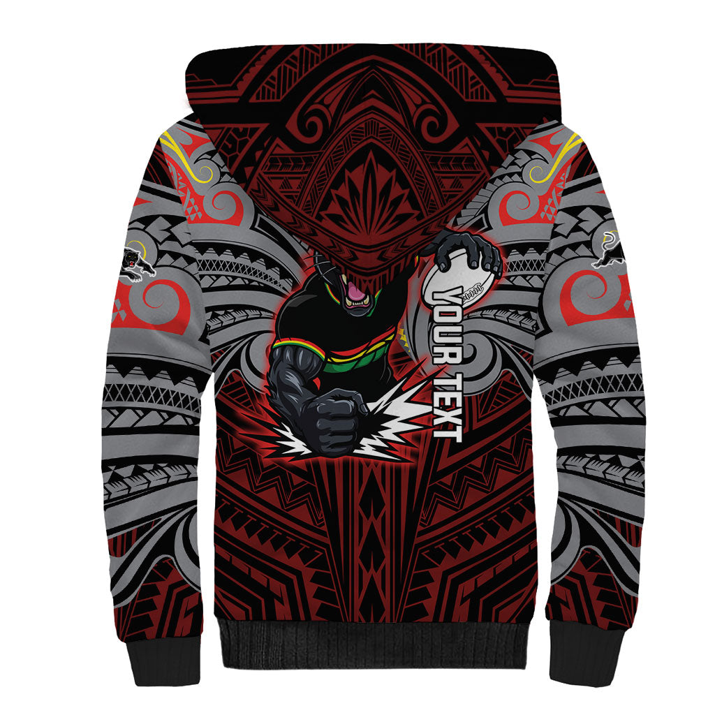 Custom Penrith Panthers Sherpa Hoodie Black Panther Warrior Polynesia Islander Rugby Mascot