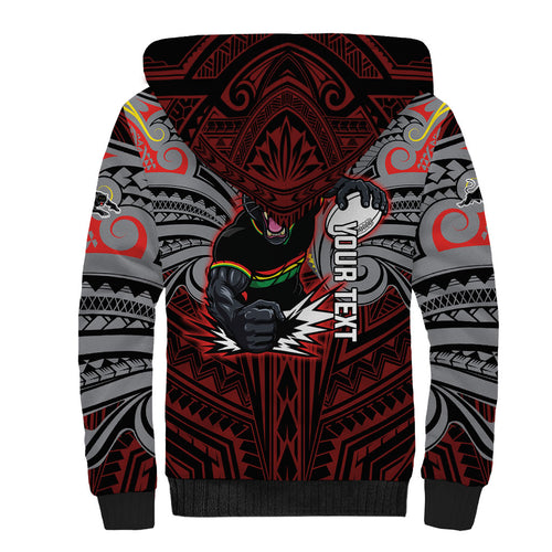 Custom Penrith Panthers Sherpa Hoodie Black Panther Warrior Polynesia Islander Rugby Mascot